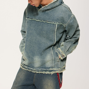 Manufacturer's Heavyweight 100% Cotton Solid <b>Material</b> Men's Oversized <b>Denim</b> Pullover Hoodie For Sale - Product Image 3