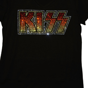 T-shirt à col rond pour homme avec logo Kiss en strass, coupe classique, jersey décontracté, design de lettres sur le devant, en spandex/coton - Product Image 2