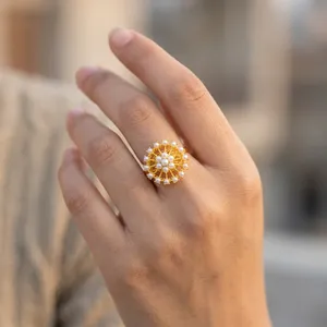 Bagues ouvertes plaquées or avec perles d'imitation pour femmes, ajustables, bijoux minimalistes, cadeau - Product Image 1