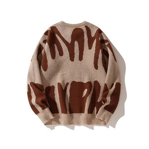 เสื้อสเวตเตอร์ถักลายตัวอักษรสีขาวดำสำหรับผู้ชาย แขนยาวแบบปกติ ฤดูใบไม้ร่วง ผลิตจากอะคริลิก 100% ความหนาปกติ - Product Image 4