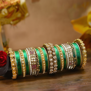 Designer Gold Plated Crystal Stone <b>Bangle</b> <b>Set</b> Sparkling Crystal Stones for Festive Occasions 10575602DGR_2.6 - Product Image 3