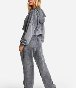 OEM/ODM Custom Printed Logo 2 Piece Winter Solid Lace Women <b>Jogger</b> Sets High Quality 100% Cotton <b>Oversize</b> Crop Top Women's - Product Image 3
