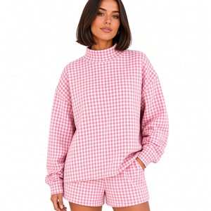 Conjunto Casual de Dos Piezas para Mujer, Top de Manga Larga, Pantalones Cortos Relajados, Cómodos y Suaves, Estilo Urbano - Product Image 4