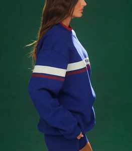 Oneten Apparels Women Blue Color Block Crew Neck Sweatshirt and Shorts <b>Set</b> - Product Image 2