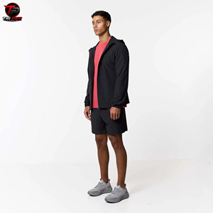 <b>Black</b> Hooded Tracksuit <b>Jacket</b> and Shorts Set Zip-Up Summer Eco-Friendly Sports Training Running Wear Polyester <b>Suit</b> - Product Image 2