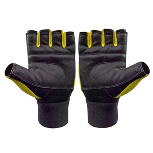 Guantes de Gimnasio de Medio Dedo de Cuero Genuino Gris Amarillo con Cierre de Gancho y Bucle, Unisex, para Adultos, Entrenamiento, Ambidiestros, Duraderos - Product Image 5