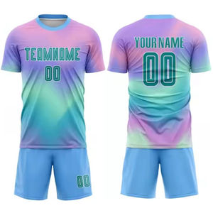 ชุดยูนิฟอร์มฟุตบอลทีมแบบกำหนดเอง พิมพ์ลายโลโก้ด้วยความร้อน คอวี แขนสั้น ระบายอากาศได้ดี - Product Image 2