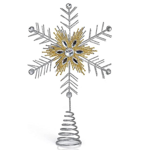 ดาวประดับยอดต้นคริสต์มาสโลหะแบบมีกลิตเตอร์ลายเกล็ดหิมะ ของตกแต่งต้นคริสต์มาสสำหรับเทศกาลคริสต์มาส ลดราคาพิเศษ - Product Image 1