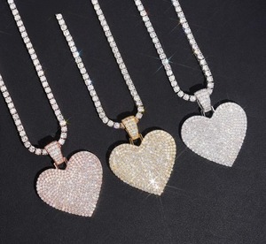 New Arrivals Trendy Heart Hip Hop Style 925 Sterling <b>Silver</b> Iced VVS Moissanite Hip Hop Brilliant Cut <b>Charm</b> Pendant - Product Image 2