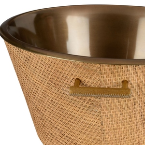 Luxury Rattan Wrapped Theme Metal Wine <b>Ice</b> Bucket Antique Bronze Finish With Gold Handles Elegant Party Beverage Tub Wholesale - Product Image 5