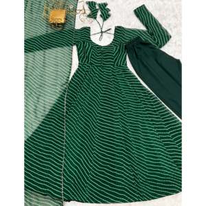 Hermoso Conjunto de Vestido y Dupatta con Estampado Laheriya para Fiestas, Talla XS - Product Image 3