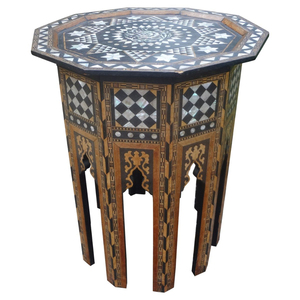 Mesa auxiliar octogonal de estilo artesanal con incrustaciones de nácar, decoración marroquí vintage, mesa de centro, muebles a buen precio. - Product Image 6