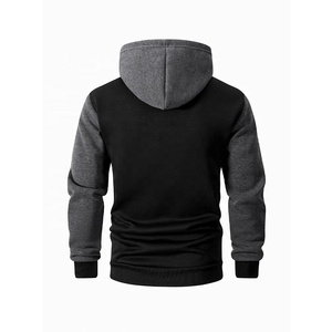 Sweat-shirt à capuche zippé pour homme, couleur unie, manches raglan, style décontracté, automne, noir, marron, coton, polyester, French Terry - Product Image 6