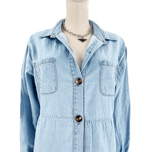 Women Pearl Style Denim Shirt Elegant Casual Fashion Long Sleeve <b>Button</b> Front <b>Jean</b> Blouse Stylish Clothing Top For Women - Product Image 1