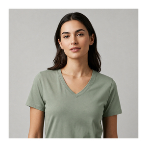 T-shirt en coton uni à col en V pour femme, qualité export, 140g, style décontracté chic, personnalisable OEM, marque privée, vente en gros - Product Image 6