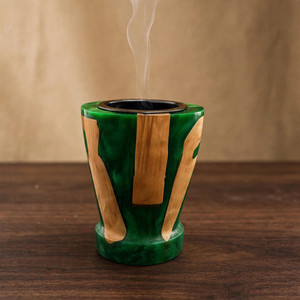 Quemador de Incienso de Madera Hecho a Mano con Inserto de Metal Dorado, Cilindro Aromático de Madera con Vetas de Mármol - Product Image 3