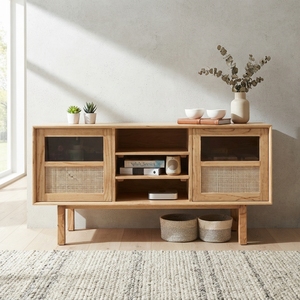 <b>Rustic</b> Wood Cabinet Rattan <b>Door</b> Storage Sideboard Balinese Handcrafted Buffet Kitchen Cupboard Home Furniture Display Item Topss - Product Image 4
