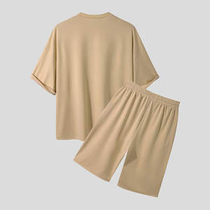 Conjunto de Verano de Dos Piezas para Hombre, Tejido Casual 100% Algodón, con Camisas de Manga Corta con Cuello en V y Estampado Personalizado y Pantalones Cortos Transpirables - Product Image 5