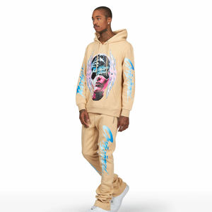 Custom Heavyweight Cotton Screen Print Acid Wash Oversized Zip up Hoodie Sweatsuit Hoodie Set Sweat Pants Tracksuits for Men - Product Image 3