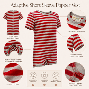 Special Kids Inclusive Wear Short Sleeve Striped Adaptive Bodysuit | Sensory Clothing Organic Cotton Stretch Breathable Unisex - Product Image 3