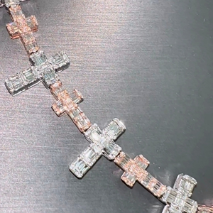 Rose Gold Plated Moissanite Cross <b>Statement</b> <b>Necklace</b> Baguette Cut Channel Setting Religious Unisex Everyday Wear - Product Image 5
