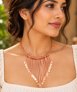 Ensemble de bijoux collier en cuivre pur de créateur de fantaisie, bijoux élégants à porter lors d'une occasion spéciale. - Product Image 1