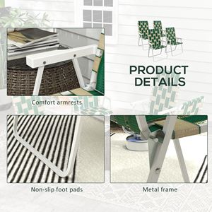 Set di 4 Sedie Pieghevoli Classiche Verdi da Giardino con Braccioli, Mobili Portatili per Esterni e Campeggio - Product Image 6