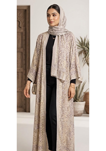 Abaya islámica Safaa de viscosa con tejido jacquard - Abaya de lujo con patrón étnico Jamawar, prenda modesta para mujer. - Product Image 1