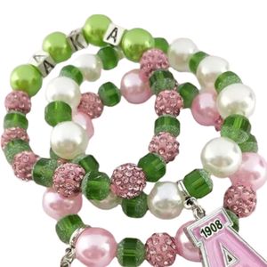 Beaded Bling A Charm Bracelet <b>Set</b> of 3 Green Pink Color Fashion Jewelry Gift Accessory Elegant Bead Bracelet Collection Women - Product Image 4