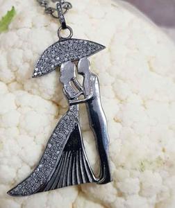 Rainy Love - Joyería Vintage de Plata de Ley 925 con Diamantes Naturales Engastados, Chapado en Rodio Negro, Tamaño 45x30MM, para Boda - Product Image 6