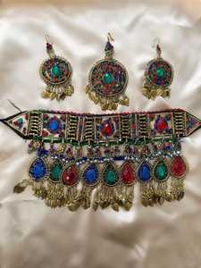 Ensemble de bijoux de mariage afghans vintage sur mesure, fabrication directe, collier et boucles d'oreilles afghans pour femmes adultes. - Product Image 2
