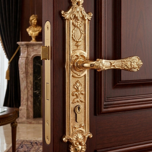 Placa de Manija de Puerta de Latón de Lujo Imperial Grace |   Manija de Palanca Moderna con Grabado Floral y Cerradura para Puertas de Madera de Apartamentos, Duradera - Product Image 5