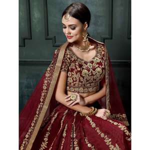 Impresionante diseñador Maroon Raw Silk Lehenga Choli para fiestas de boda - Product Image 4