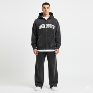 Conjunto de Sudadera con Capucha y Pantalones Deportivos Ranzia Signature Plus Size, Ecológico, Bordado con Pedrería, con Cierre Completo, para Hombre, Estilo Desgastado - Product Image 1