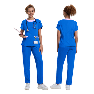 2026 Premium Women Medical <b>Scrub</b> Tops Set Polyester Woven Hospital <b>Uniforms</b> for Nurses with Stethoscope and ID Badge Pockets - Product Image 6