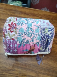Bohemian Embroidered Cosmetic Bag Red Textile Zipper Closure Portable Small Makeup Pouch With Handle Lightweight Puffer - Product Image 5