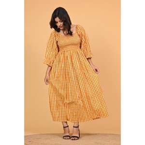 Vestido Maxi Ecológico de Algodón con Estampado de Bloques para Mujer, Hecho a Mano en India, Estilo Boho Floral, para Fiestas de Verano y Otoño - Product Image 4