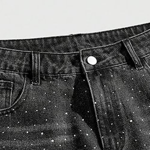 Shorts de Mezclilla Personalizados al Por Mayor, Estilo Urbano, Cintura Media, para Hombre, con Pedrería, Color Sólido, Tejido Transpirable y Ecológico - Product Image 2