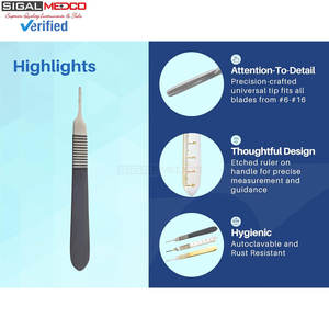 Juego de 3 Piezas de Manijas para Dermaplaning con Bisturí Manual de Acero Inoxidable B.P. # 3 Cuchillas Estériles de 10 Pulgadas con Regla - Product Image 2