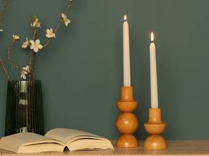 Candelabros Decorativos para el Hogar, Portavelas de Madera para Velas Cónicas, Centros de Mesa para Acción de Gracias y Navidad, Estilo Moderno de Mediados de Siglo, Color Caramelo - Product Image 1