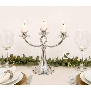 Candélabre vintage à 3 bras en métal, triple porte-bougie argenté, support de bougie pour centre de table de mariage et décoration de table d'hôtel et de maison - Product Image 2