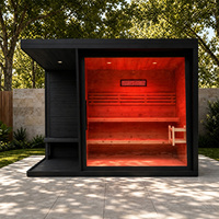 Cabine de sauna extérieure en cèdre rouge, sauna carré à vapeur pour 3-4 personnes, chauffage au bois noir avec option de luminothérapie rouge et Wi-Fi intelligent