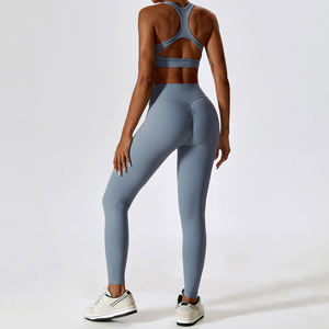 ชุดเซ็ตเสื้อชั้นในกีฬาไร้ตะเข็บและกางเกงเลกกิ้งออกกำลังกายสำหรับผู้หญิง ชุดออกกำลังกาย 2 ชิ้น เอวสูง ชุดเลกกิ้งฟิตเนส - Product Image 2
