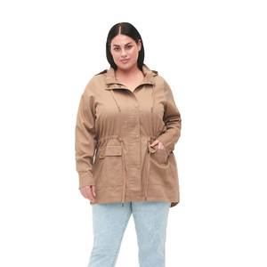 Chaqueta Parka con Capucha para Mujer, Manga Larga, Color Sólido, Impermeable, Tejido de Poliéster, para Otoño, Cierre con Botones, Largo Regular - Product Image 1
