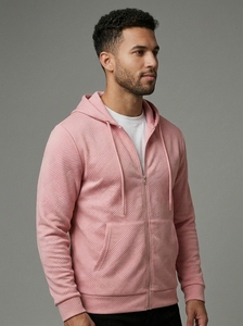 Custom Plain Men's Zip Up Hoodie Long Sleeve Textured Sweatshirt Comfortable Fashion Hooded Jacket - Product Image 4