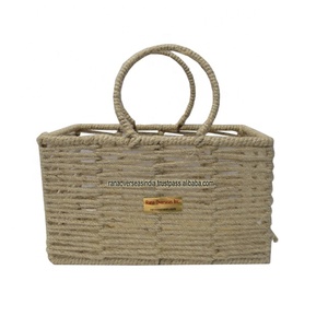 Cesta de mesa rectangular de cuerda de yute de alta calidad al por mayor con asa para regalar y almacenar frutas y verduras - Product Image 1