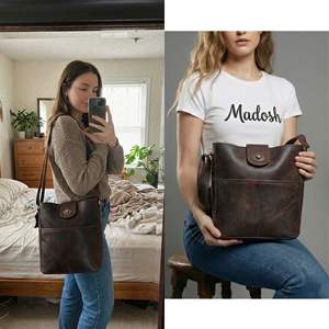 Pochette élégante pour femme en cuir véritable vintage avec bandoulière réglable, compacte et légère, capacité 3L+ - Product Image 5