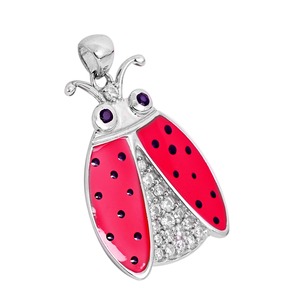 Divertido Colgante de Mariquita Roja de Plata de Ley 925 con Baño de Rodio, Ojos Púrpuras y Detalles Deslumbrantes de Circonita Cúbica - Product Image 2
