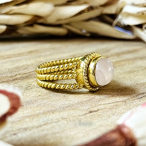 Trendy Rose Quartz <b>Rings</b> Boho Brass Band Jewelry for Women 18k <b>Gold</b> Plated Antique Tribal Twist Halo Design for Wholesale/OEM - Product Image 5