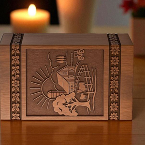 Handcrafted Wooden Urn with village River scene - Memorial Ashes urn Memorial Keepsake by AYAANS - Product Image 6